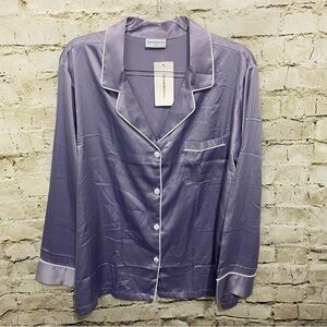 NWT Serendelicacy Purple White Trim Satin Pajama Top